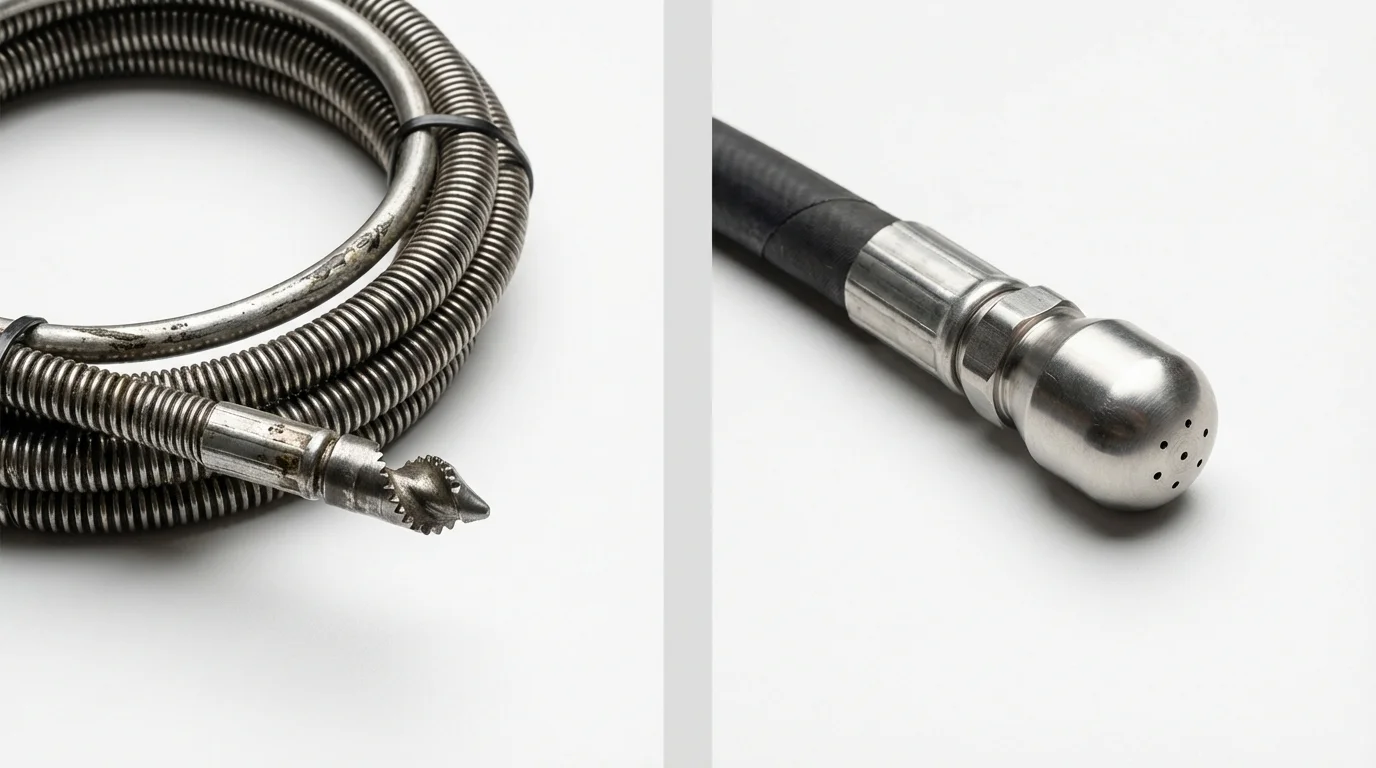 Drain snake cable and hydro jetting nozzle used for drain cleaning in Fruitland, ID