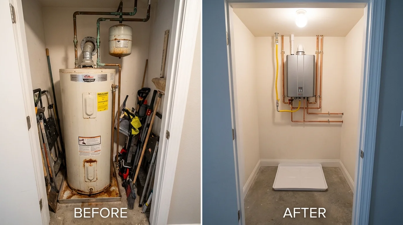 Tank water heater versus wall-mounted tankless unit comparison for Fruitland, ID homeowners